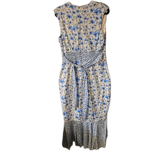 NWT Maison Tara Blue Floral V-Neck Ruffle Sleeveless Maxi Dress Womans Size 16 - Picture 3 of 9
